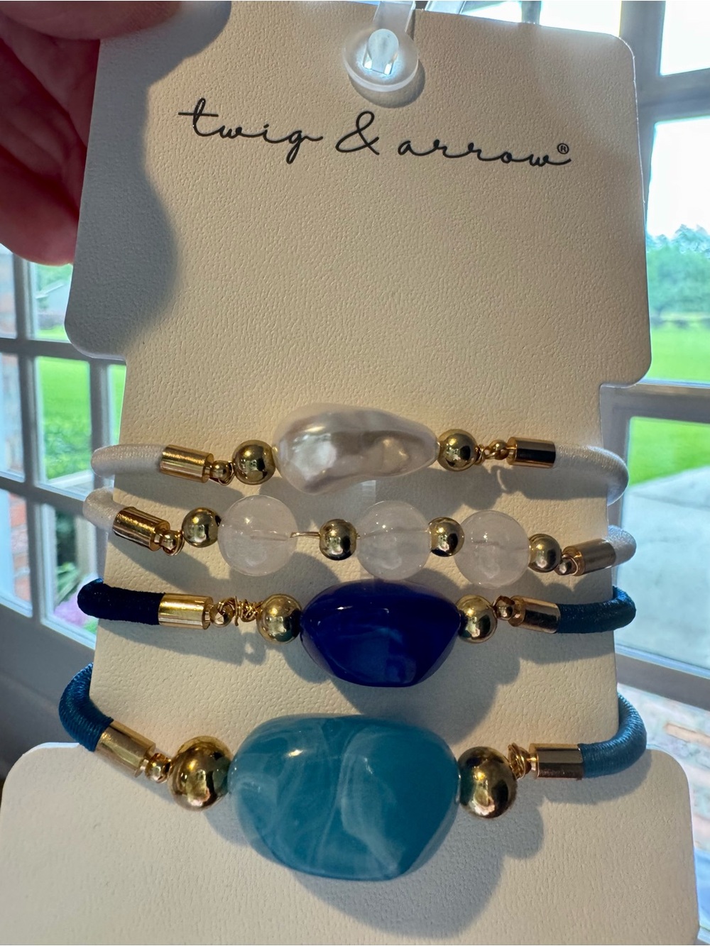 Twig & Arrow Beaded Stone Hair-Band Set - White, Clear, Dark Blue, Teal